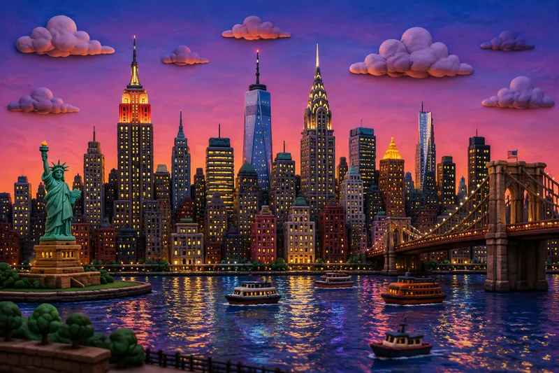 New Yorkin kaupunkinäkymä hämärässä