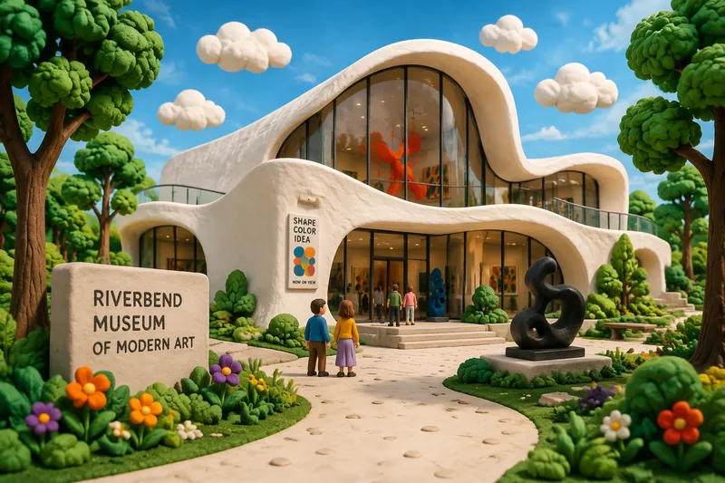 Moderni taidemuseorakennus puiston keskellä