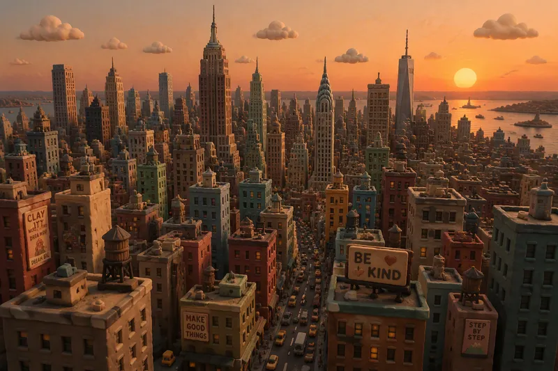 New Yorkin tiheä kaupunkimaisema iltahämärässä