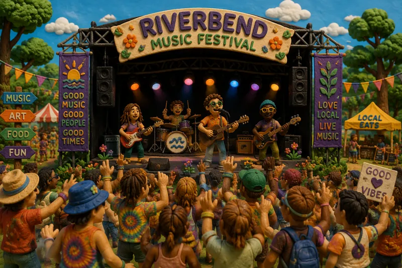 Musiikkifestivaalin esiintymislava ja yleisö Binghamtonissa