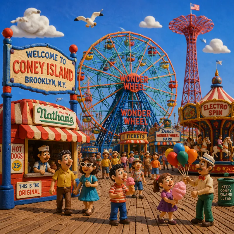 Coney Islandin värikäs huvipuisto aurinkoisena päivänä
