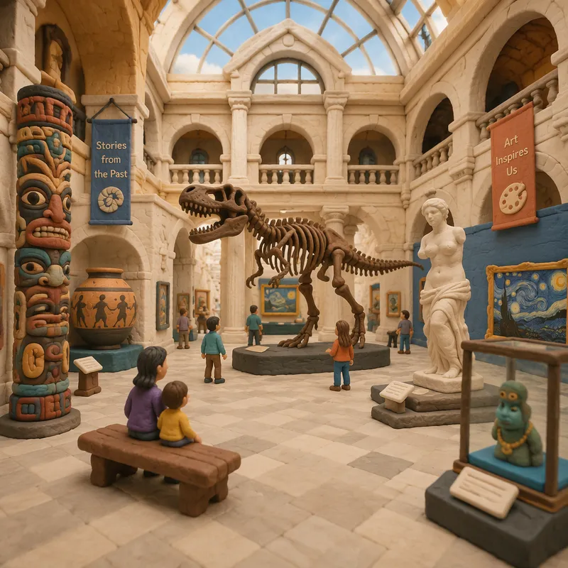 Valoisa museoaula taidenäyttelyineen Valoisa museoaula taidenäyttelyineen