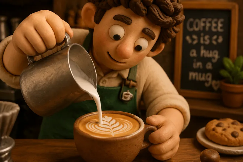 Barista valmistaa taidokasta latte-kahvia