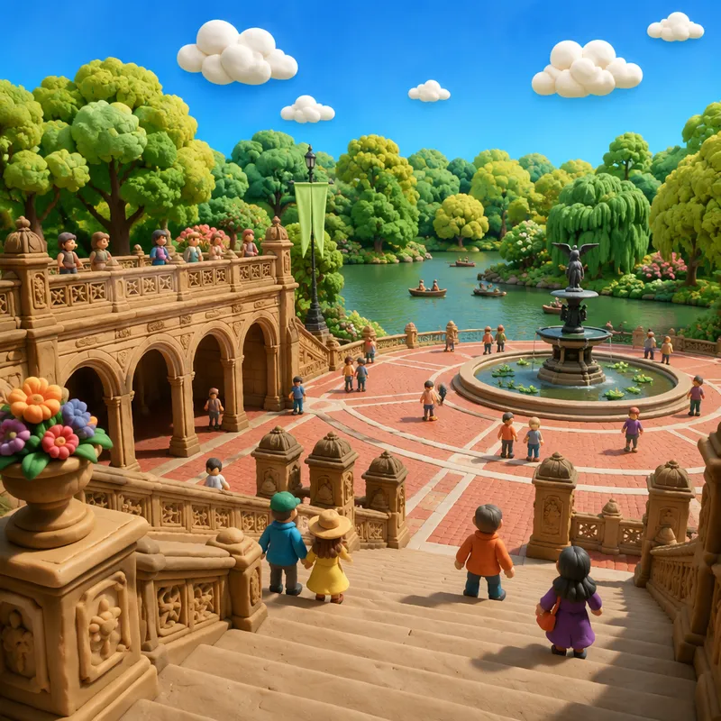 Bethesda Terrace ja sen suihkulähde Central Parkissa