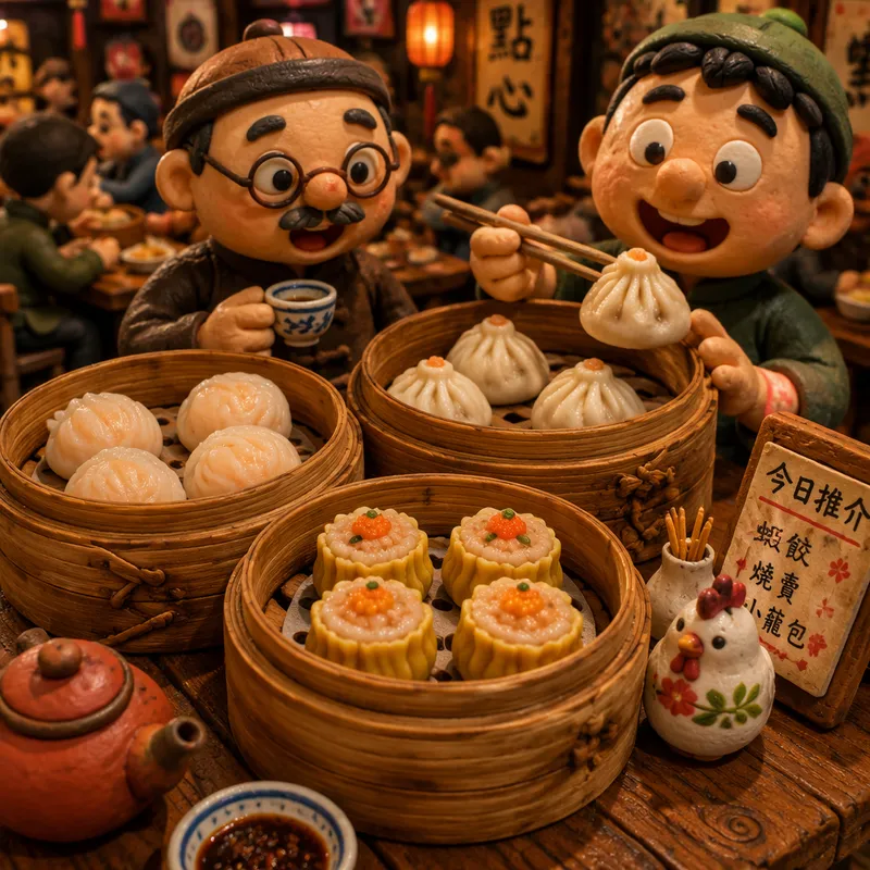 Höyryävät dim sum -nyytit bambukoreissa