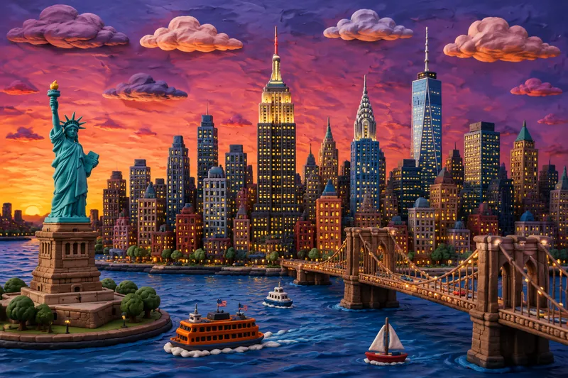 New Yorkin kaupunkinäkymä hämärässä