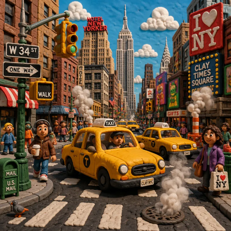 Vilkas New Yorkin katu ja keltaisia takseja