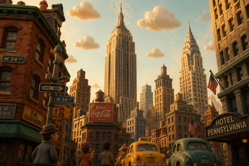 New Yorkin ikonisia pilvenpiirtäjiä auringonlaskun aikaan