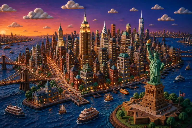 New Yorkin kaupungin siluetti hämärässä