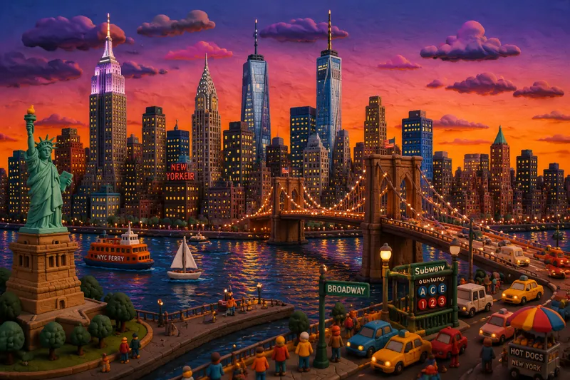 New Yorkin kaupungin siluetti hämärässä