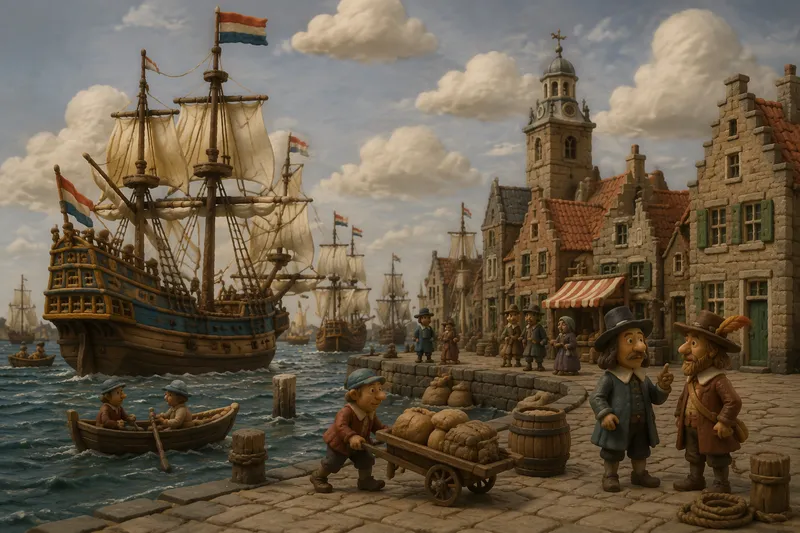 Historiallinen satamanäkymä 1600-luvun New Yorkissa
