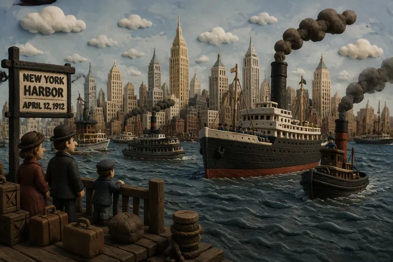 Historiallinen satamanäkymä New Yorkista 1900-luvun alussa