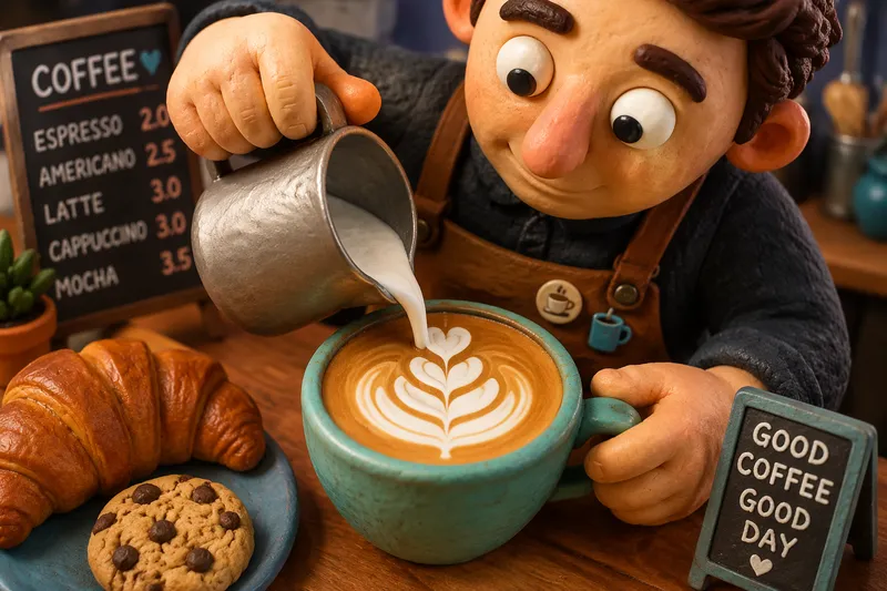 Ammattitaitoinen barista valmistaa lattea kahvilassa