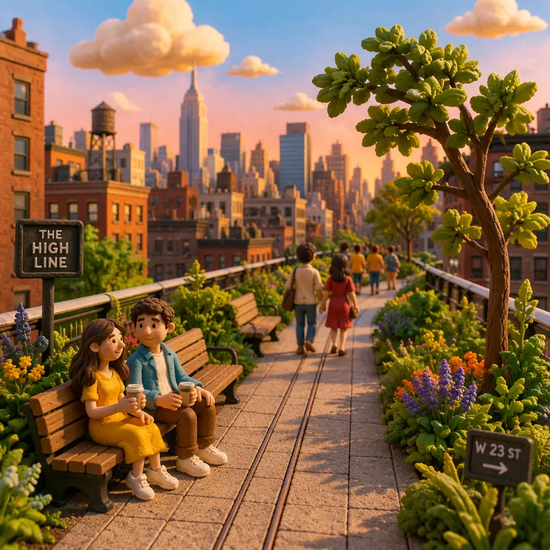 High Line -puisto vehreine polkuineen