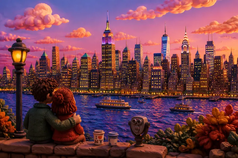 New Yorkin siluetti iltahämärässä