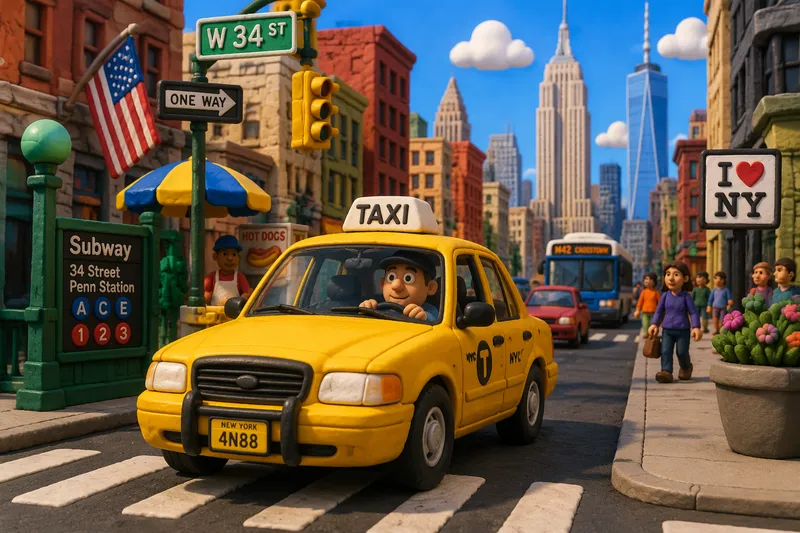 Keltainen taksi New Yorkin kadulla