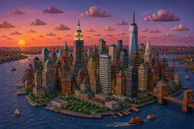 New Yorkin siluetti iltahämärässä