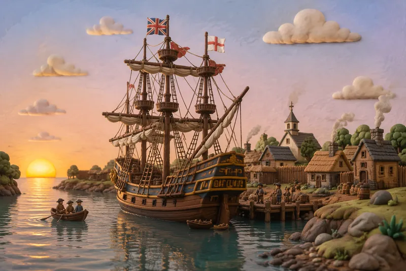 Historiallinen purjelaiva satamassa 1600-luvulla