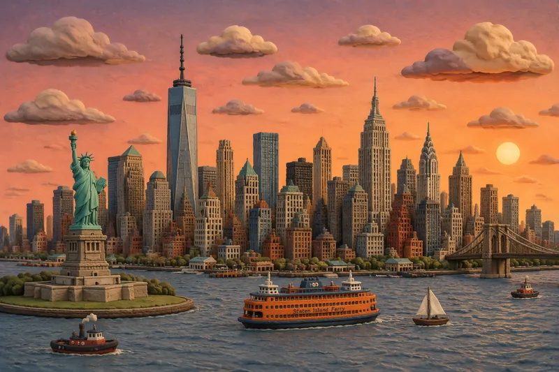 New Yorkin kaupunkinäkymä ilta-auringossa