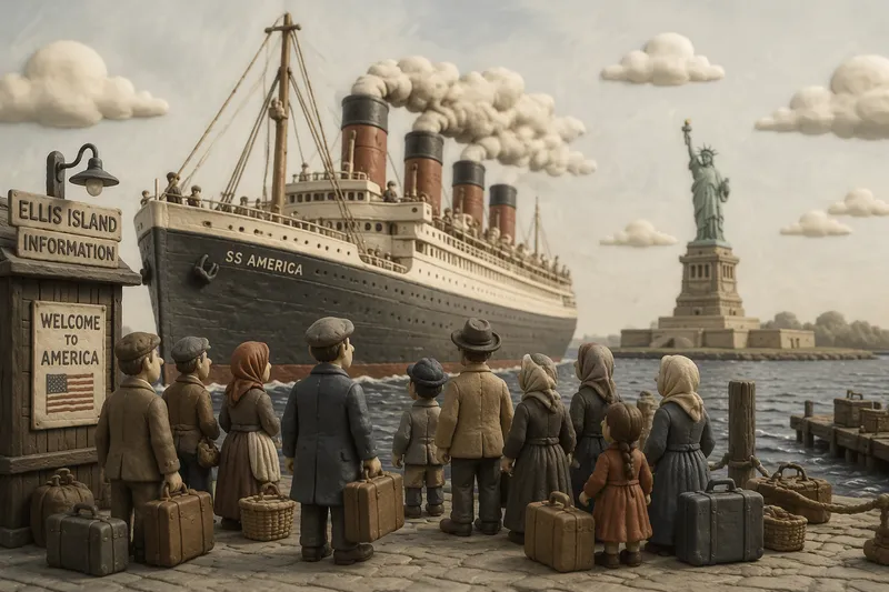 Höyrylaiva saapuu New Yorkin satamaan 1900-luvun alussa