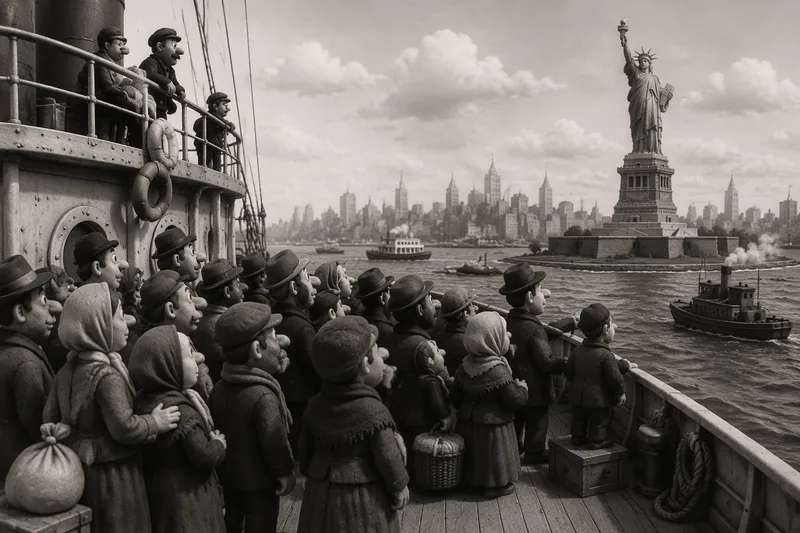 Historiallinen valokuva siirtolaislaivasta saapumassa New Yorkiin Historiallinen valokuva siirtolaislaivasta saapumassa New Yorkiin