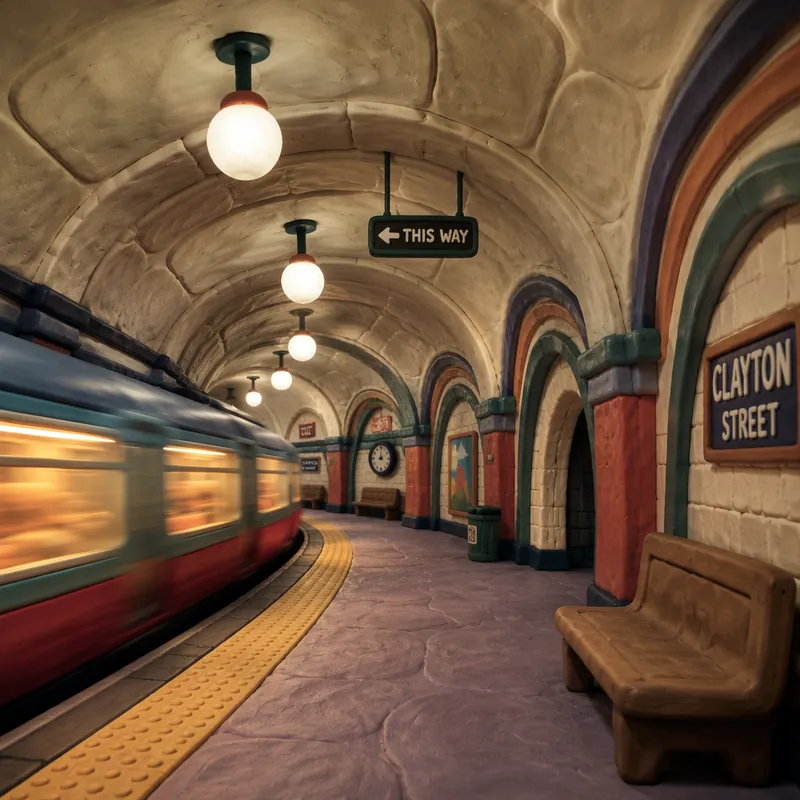 Metroasema ja kulkeva metro tunnelissa