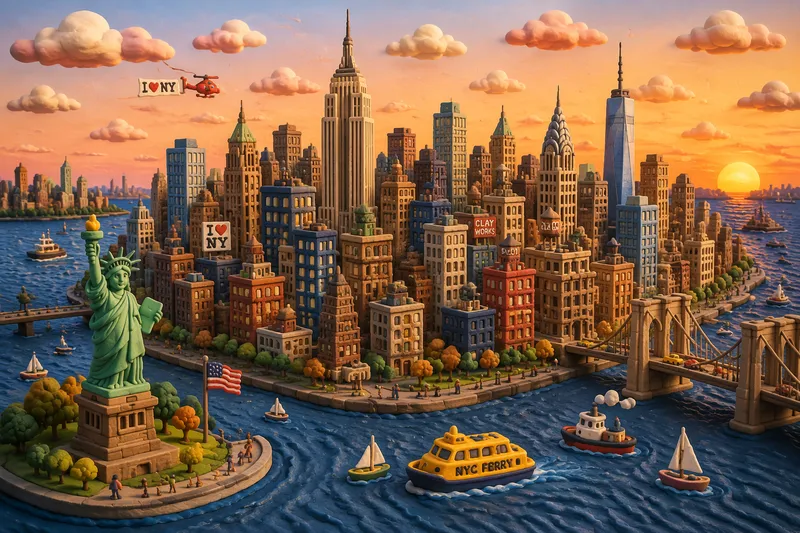 New Yorkin kaupungin horisontti auringonlaskun aikaan