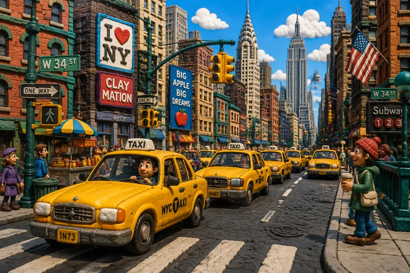 New Yorkin keltaisia takseja vilkkaalla kadulla