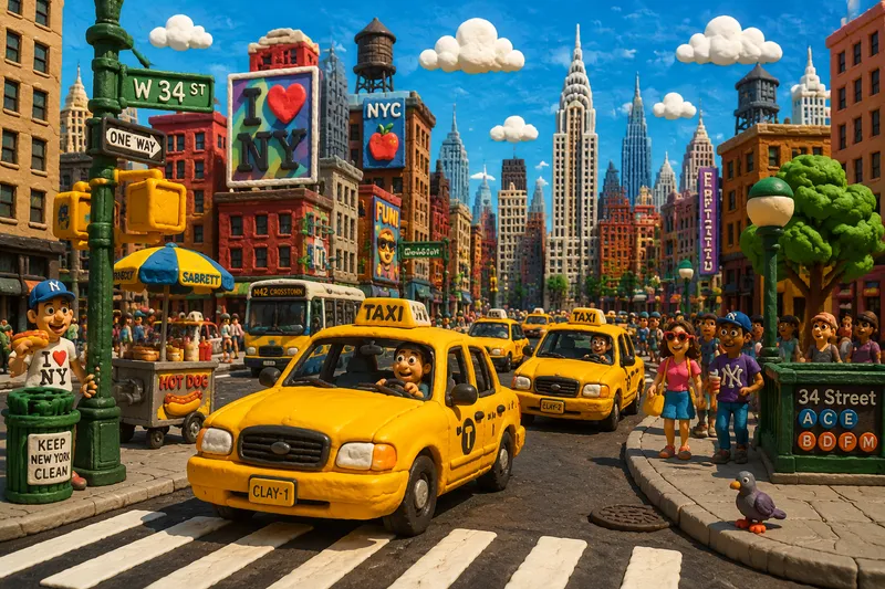 Keltaisia takseja New Yorkin kadulla aurinkoisena kesäpäivänä
