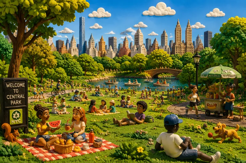 Aurinkoinen puisto kesäpäivänä New Yorkissa