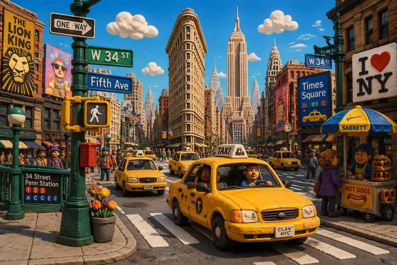 New Yorkin kaupunkinäkymä ja keltaisia takseja