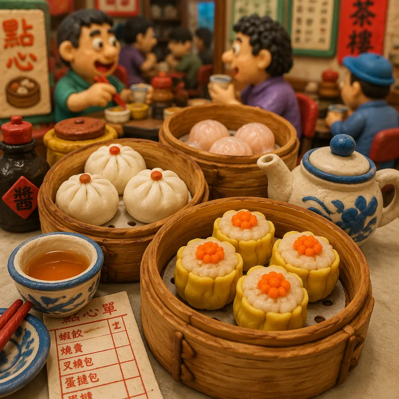 Perinteisiä dim sum -koreja ja teetä ravintolassa