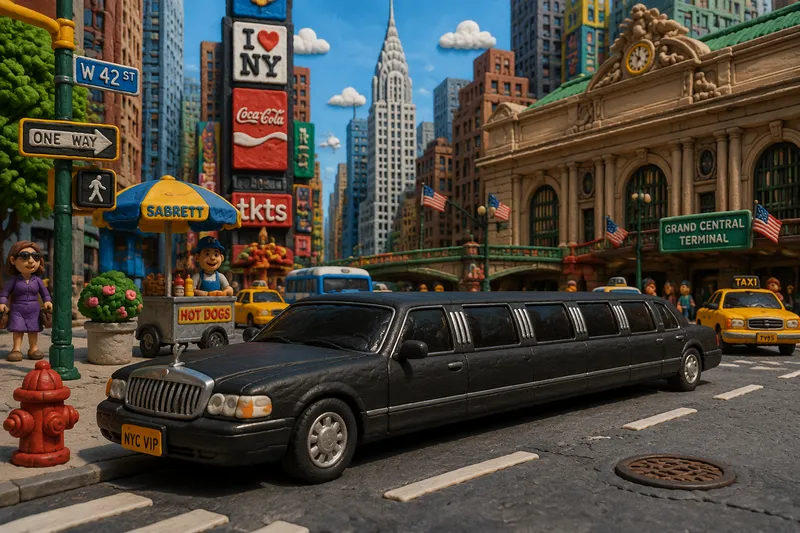 Pitkä musta limusiini pysäköitynä New Yorkin kadulle Pitkä musta limusiini pysäköitynä New Yorkin kadulle