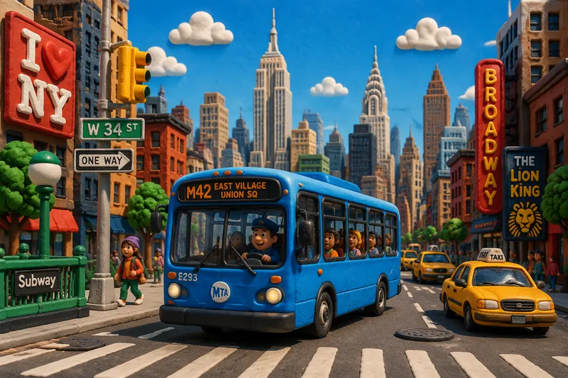New Yorkin kaupunkibussi ajamassa kadulla