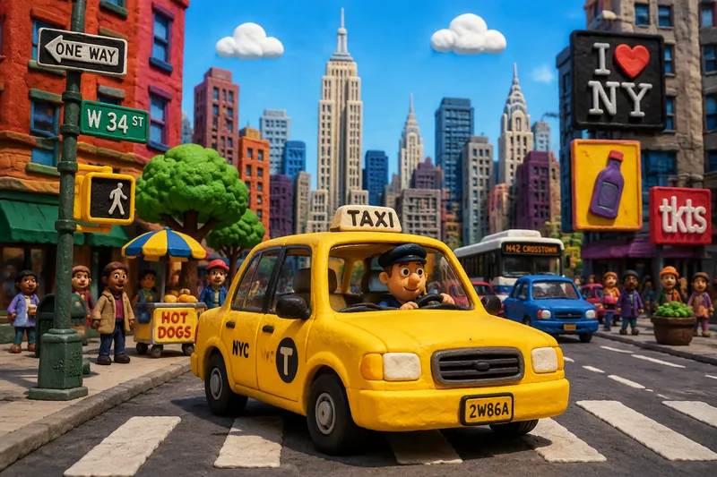 Keltainen taksi ajamassa New Yorkin kadulla
