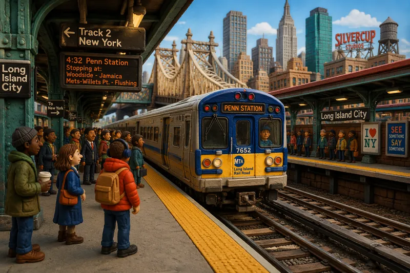 Lähijuna saapumassa rautatieaseman laiturille New Yorkissa