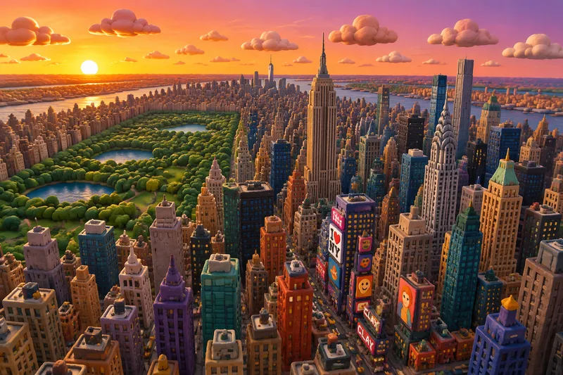 Manhattanin pilvenpiirtäjät ja Central Park auringonlaskun aikaan Manhattanin pilvenpiirtäjät ja Central Park auringonlaskun aikaan