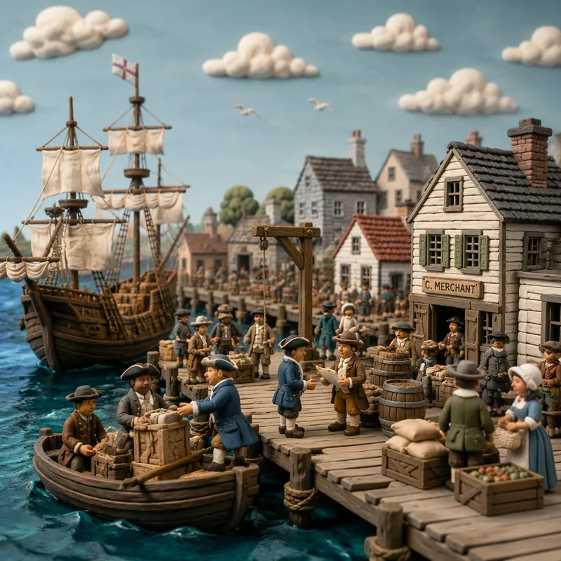 Historiallinen satamanäkymä 1600-luvun New Amsterdamissa
