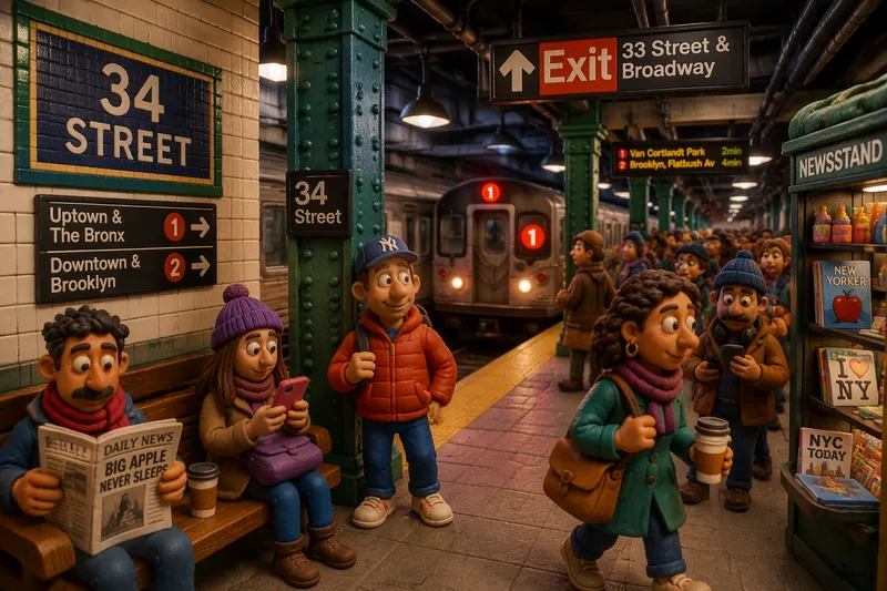 New Yorkin metron vilkas laiturialue ja tunnelia