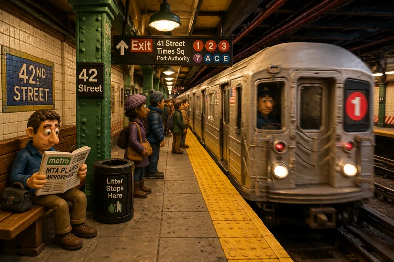 New Yorkin metroasema laitureineen ja tiiliseinineen
