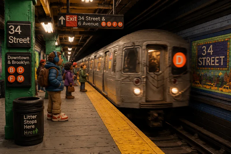 New Yorkin metrojuna saapuu asemalle New Yorkin metrojuna saapuu asemalle