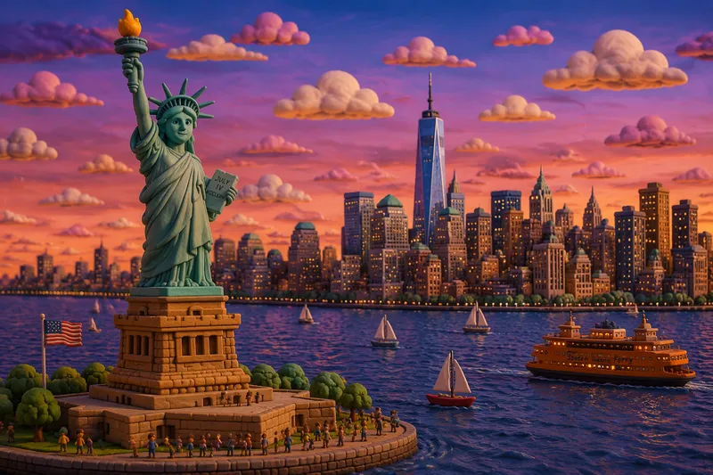 Vapaudenpatsas New Yorkin horisontissa