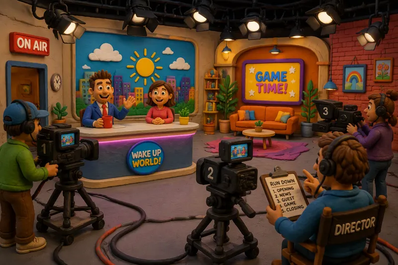 Moderni tv-studio valaistuksineen ja kameroineen