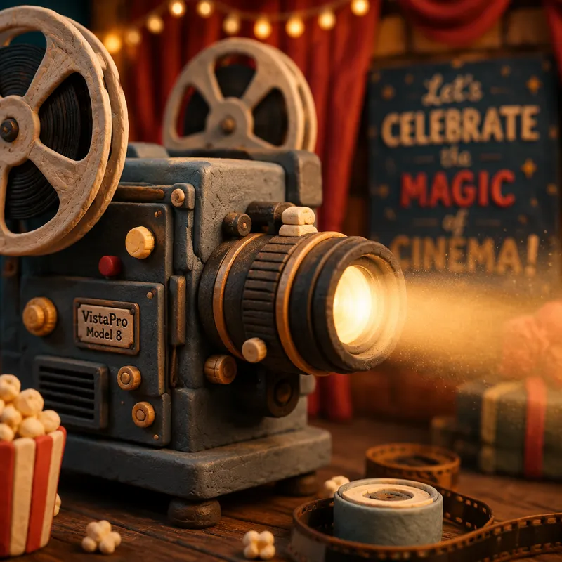 Vanha filmiprojektorin linssi ja pehmeää valoa