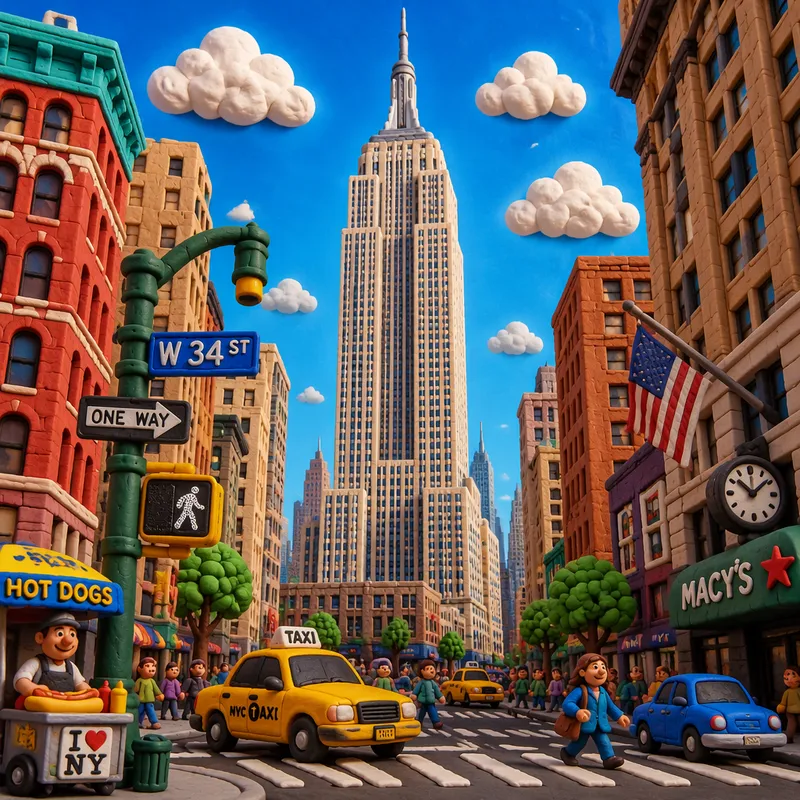 Empire State Building kohoaa korkealle kaupungin yllä