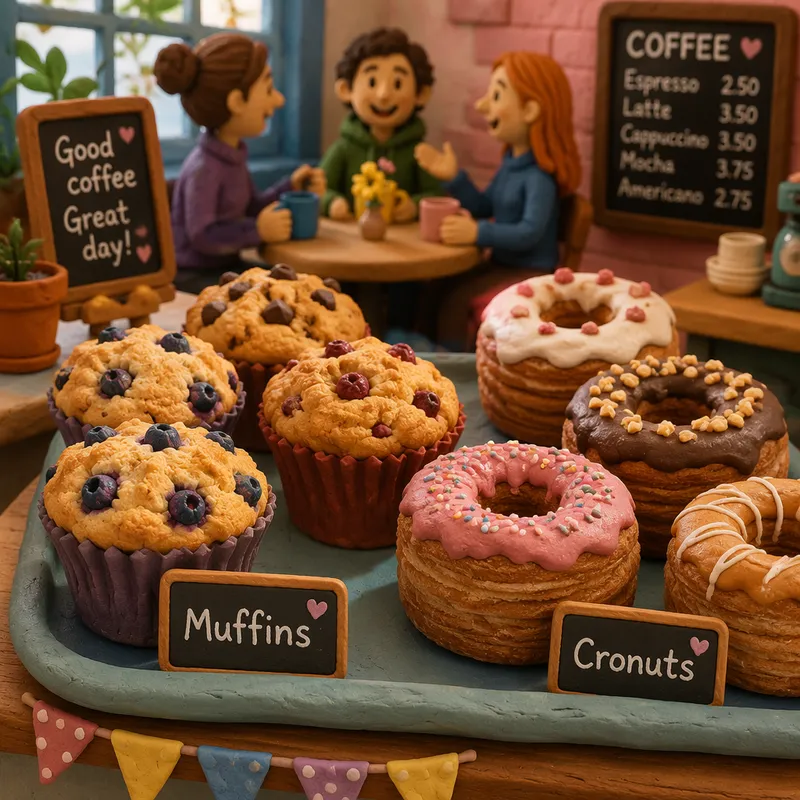 Tuoreita leivonnaisia ja muffinsseja tarjottimella Tuoreita leivonnaisia ja muffinsseja tarjottimella