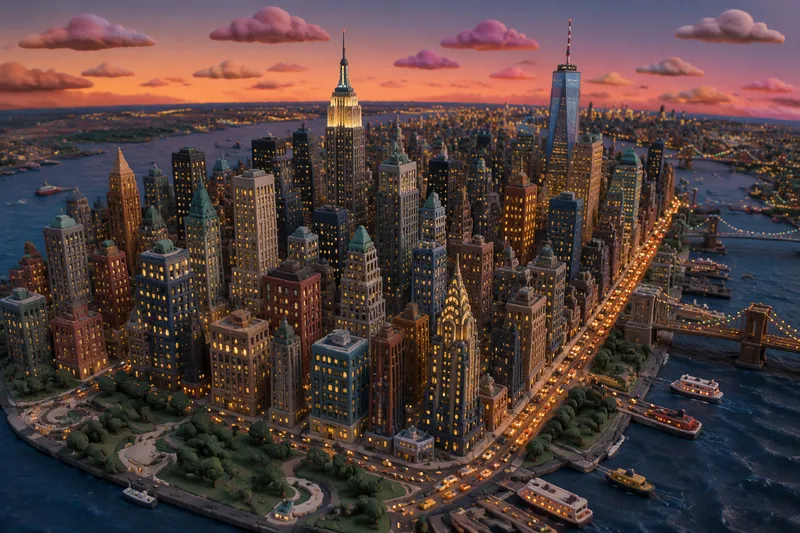 New Yorkin pilvenpiirtäjät illan hämärässä New Yorkin pilvenpiirtäjät illan hämärässä