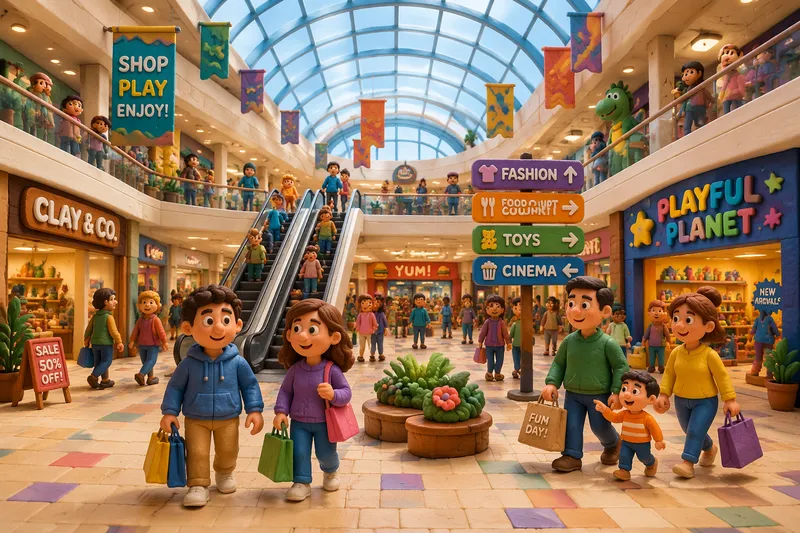Oakdale Mallin moderni ja valoisa kauppakeskuskäytävä