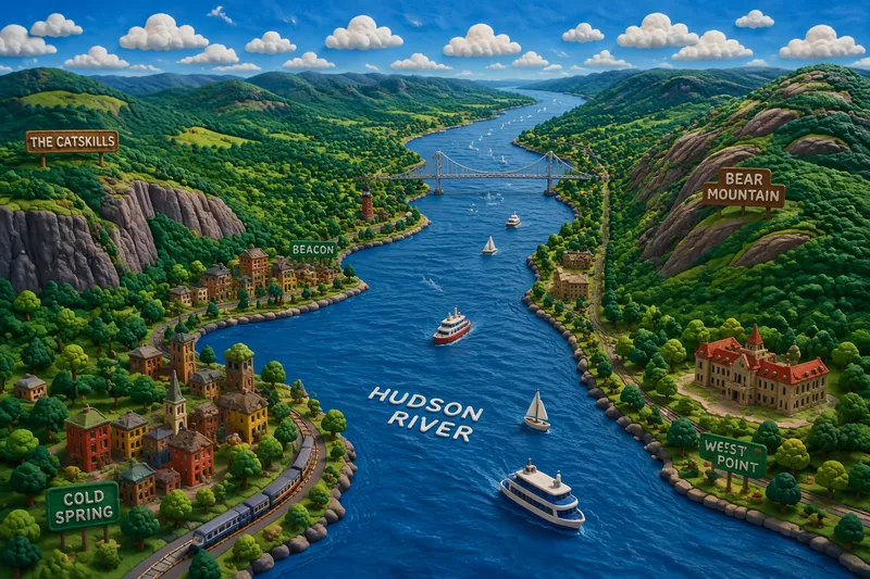 Hudsonjoki ja ympäröivä vuoristoinen maasto