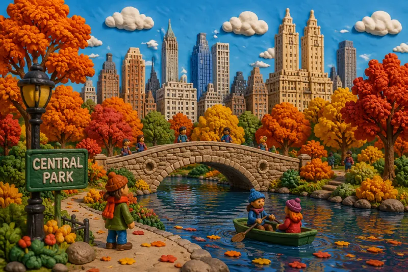 Central Park syksyllä värikkäiden puiden ympäröimänä